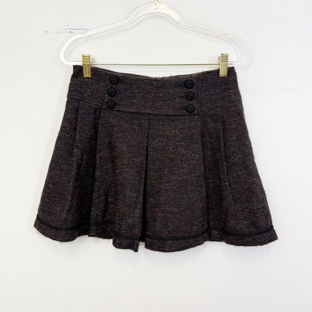 Nanette Lepore Y2K Brown Pleated Wool Blend Mini Skirt Size 0
